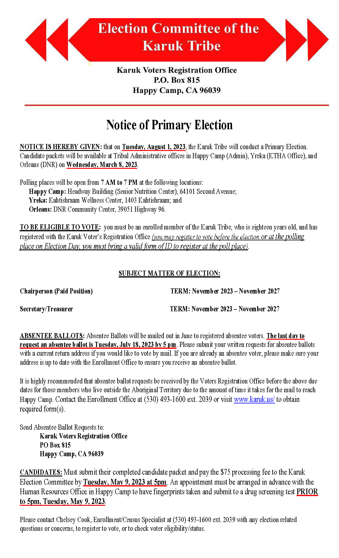 Notice of Primary Election 2023